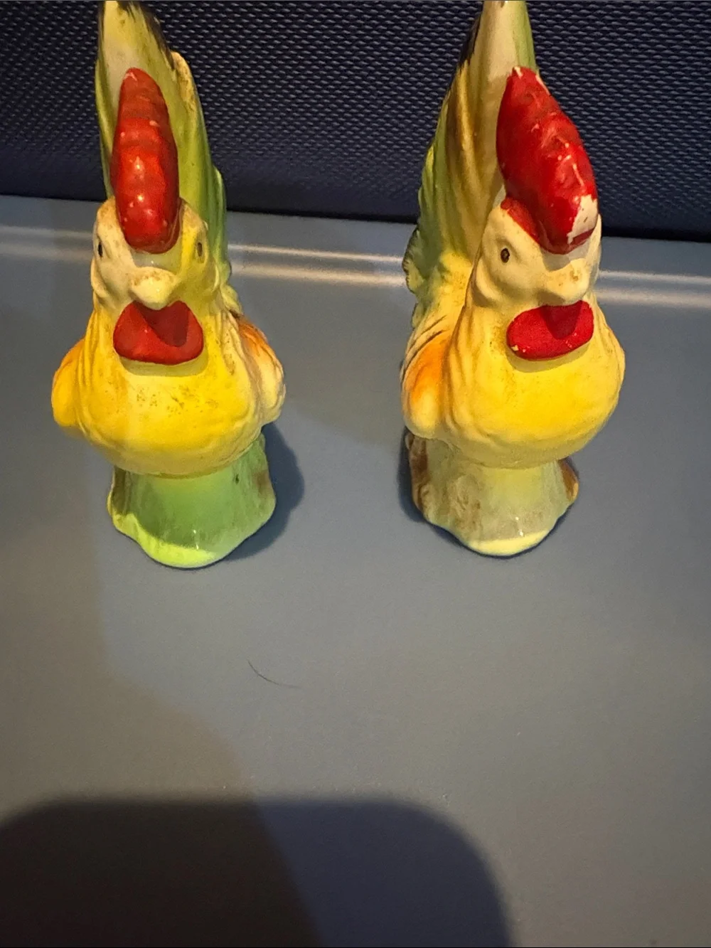 Vintage Ceramic Rooster Salt and Pepper Shakers - Yellow & Green